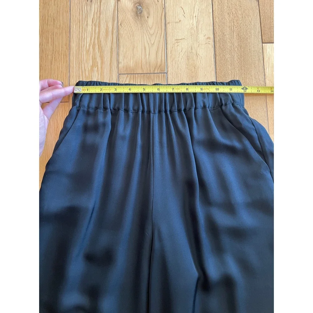 Grana 100% Silk Wide Leg Cropped Satin Pants Elastic Waistband Womens Size XS